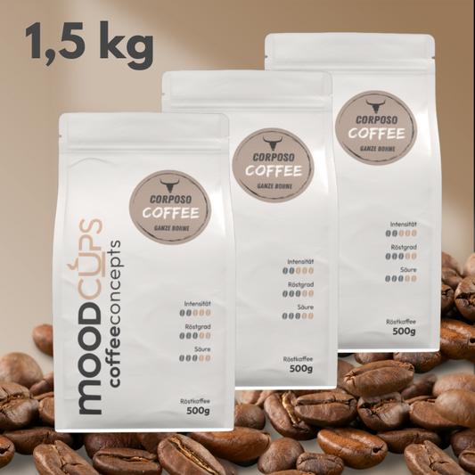 Coffee Corposo - 3 x 500 G - Ganze Bohne oder Mahlkaffee