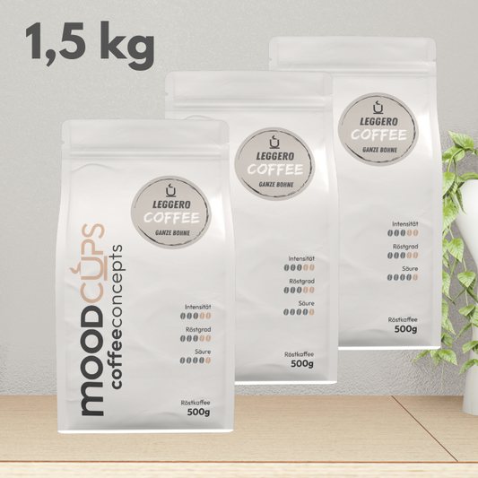 Coffee Leggero - 3 x 500g - Ganze Bohne oder Mahlkaffee