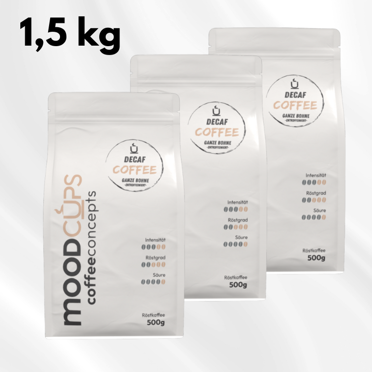 Coffee Decaf - 3 x 500g - Ganze Bohne oder Mahlkaffee - Entkoffeiniert