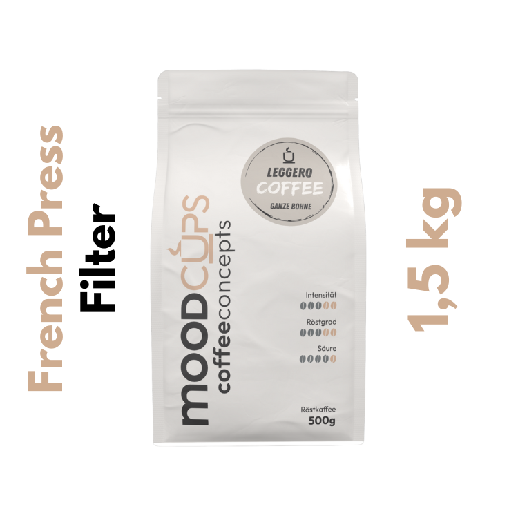 Coffee Leggero - 3 x 500g - Ganze Bohne oder Mahlkaffee